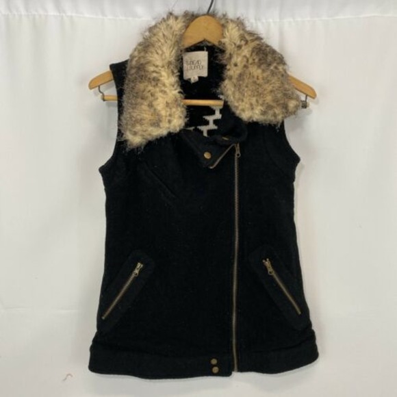 Thread & Supply Wool Fur Trim Tribal Moto Vest M - Picture 1 of 7